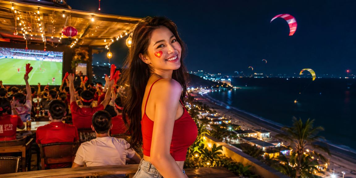 Người dùng tại Mũi Né theo dõi kết quả cá cược bóng đá qua điện thoại bên tách cà phê